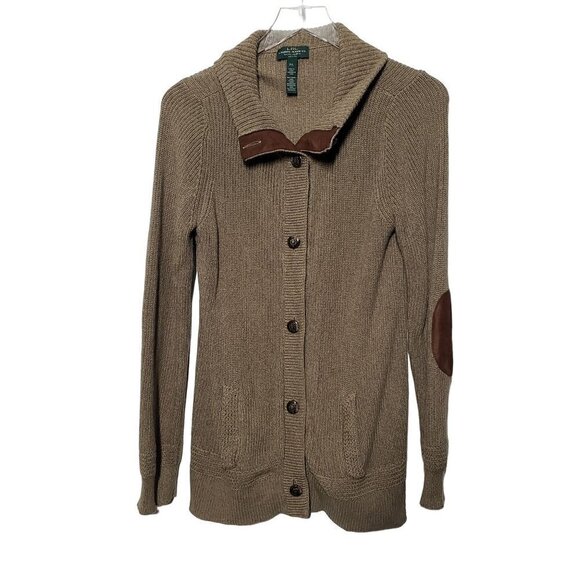 LRL Jeans Co Grandpa Cardigan Shawl Cardigan Cotton Olive Womens Petite Large - Picture 1 of 9